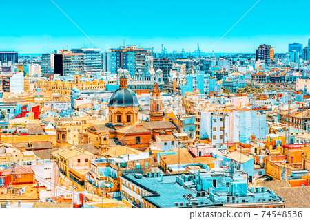 Panoramic view  of Valencia, is the capital of the autonomous co 74548536