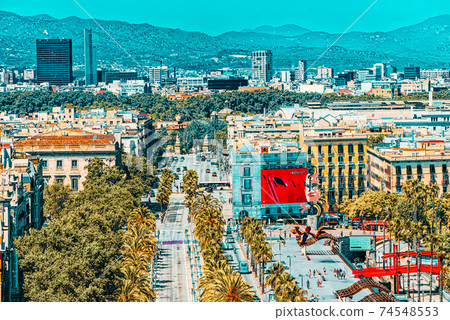 Panorama of Barcelona from the monument to Christopher Columbus. 74548553
