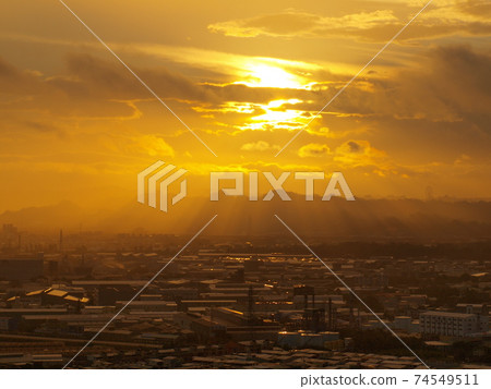 Crepuscular light in the morning in the industrial zone 74549511