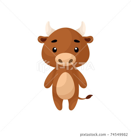 Cute little bull on white background. Cartoon... - Stock Illustration  [74549982] - PIXTA