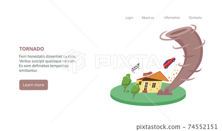 Natural disaster dangerous tornado, vortex breaking house and lifted car and cow Natural disaster dangerous tornado, vortex breaking house and lifted car and cow 74552151