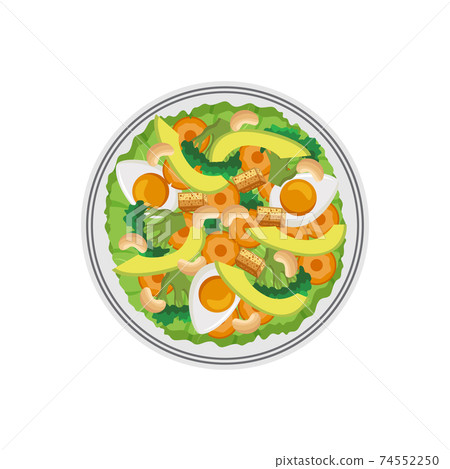 Salad in bowl, fresh healthy tasty mix food a flat vector isolated illustration. Salad in bowl, fresh healthy tasty mix food a flat vector isolated illustration. 74552250
