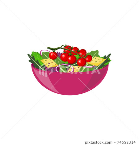 Vegetable salad in bowl, mix from crackers, tomatoes cherry, onions and herbs. Vegetable salad in bowl, mix from crackers, tomatoes cherry, onions and herbs. 74552314