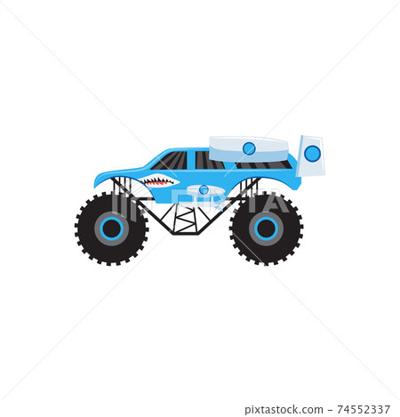 Blue monster truck with shark teeth - cartoon... - Stock Illustration  [74552337] - PIXTA