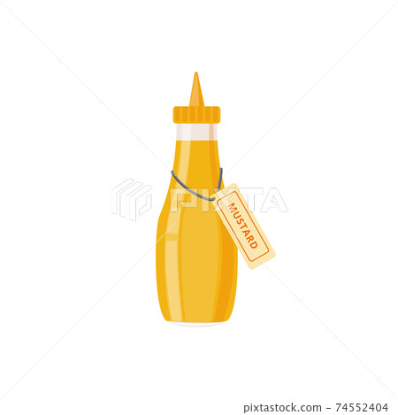 Bottle of mustard sauce with spout lid flat vector illustration isolated. Bottle of mustard sauce with spout lid flat vector illustration isolated. 74552404