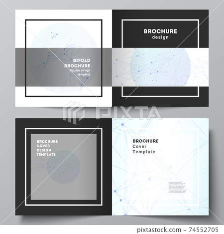 Vector layout of two covers templates for square bifold brochure, flyer, magazine, cover design, book design, brochure cover. Blue medical background with connecting lines and dots, plexus. 74552705