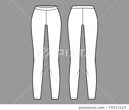 Leggings knit pants technical fashion illustration with low waist, rise, full length. Flat sport training, trousers Leggings knit pants technical fashion illustration with low waist, rise, full length. Flat sport training, trousers 74553124