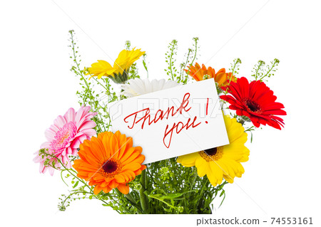 Flowers bouquet and greeting card 74553161