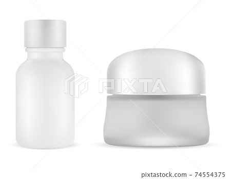 White cosmetic cream jar. Serum vial blank oil set 74554375