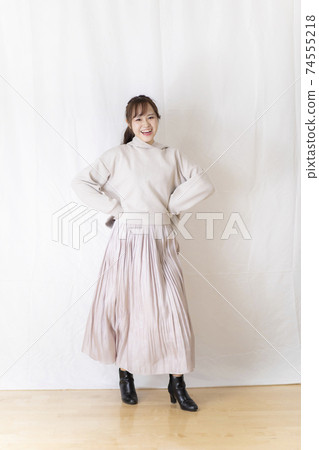 Cute female student / young OL posing with white background 74555218