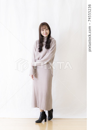 Cute female student / young OL posing with white background 74555236