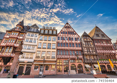 Frankfurt Germany, city skyline at Romer Town Square with half-timbered house Frankfurt Germany, city skyline at Romer Town Square with half-timbered house 74556464