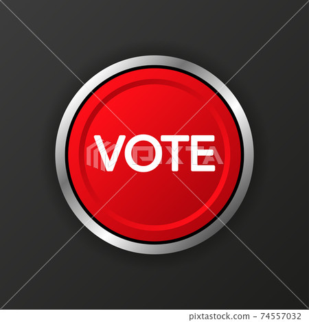 Vote 3D realistic red button on black background. Vector illustration. Vote 3D realistic red button on black background. Vector illustration. 74557032