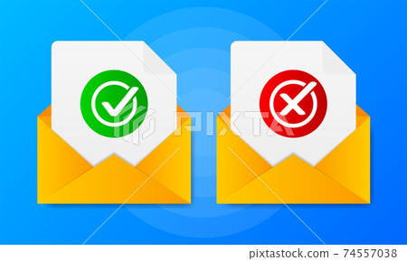 Two message with yes or no signs on a blue background. Vector illustration. Two message with yes or no signs on a blue background. Vector illustration. 74557038