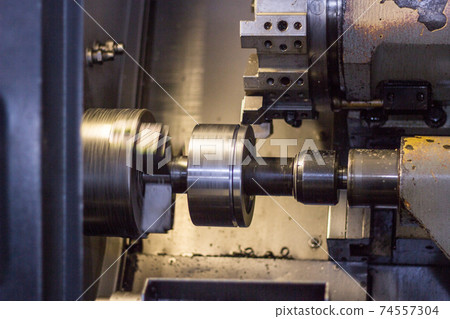 Modern Lathe Turns Part, industry, metalworking 74557304