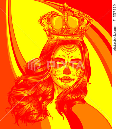 Skull girl with a crown. Vector illustration design 74557319