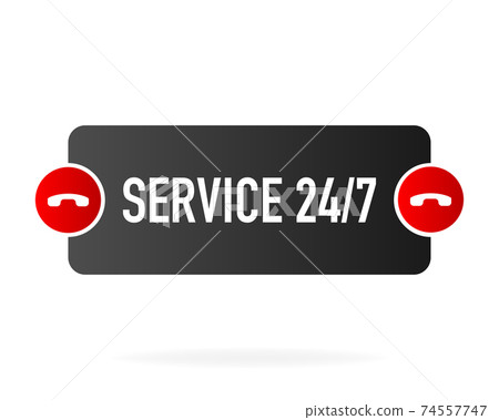 Service 24 7 banner in flat style on white background. Vector illustration. 74557747