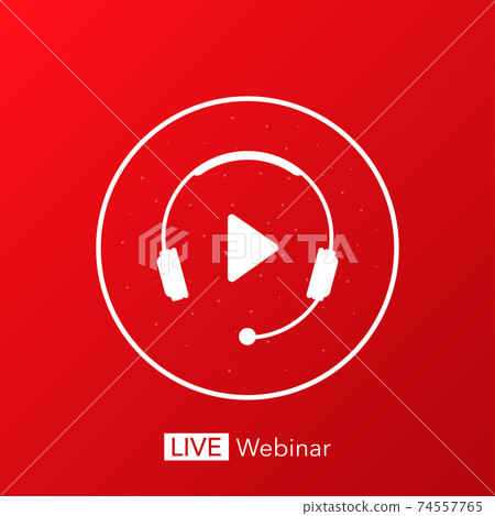 Live webinar icon on red background. Play video. Vector illustration. Live webinar icon on red background. Play video. Vector illustration. 74557765