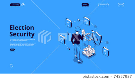 Election security isometric landing with voter 74557987