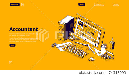 Accountant isometric landing, monthly recurring Accountant isometric landing, monthly recurring 74557993