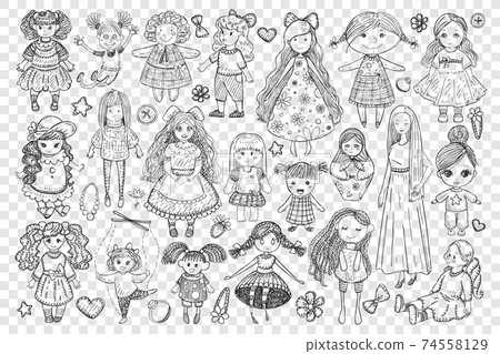 Dolls and toys for girl doodle set 74558129