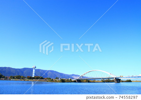 Scenery around the Nagara River and the Green Tate / Observation Tower in Kaizu City, Gifu Prefecture 74558297