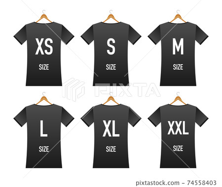 Collection of clothing size labels isolated on white background. Vector illustration. 74558403