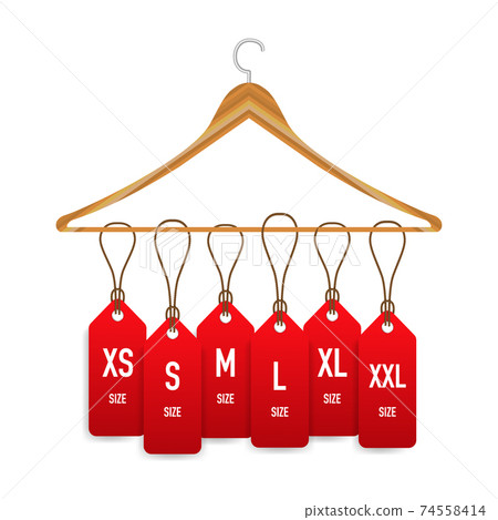 Collection of clothing size labels isolated on white background. Vector illustration. Collection of clothing size labels isolated on white background. Vector illustration. 74558414