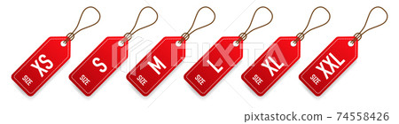 Collection of clothing size labels isolated on white background. Vector illustration. Collection of clothing size labels isolated on white background. Vector illustration. 74558426
