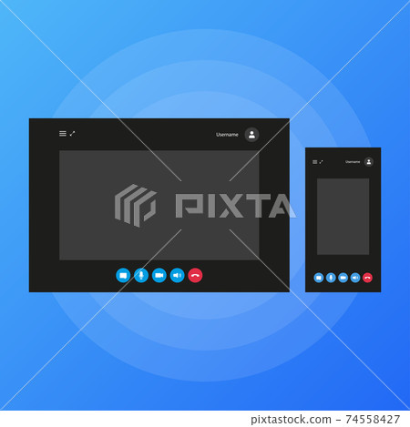 Two video call windows for different screen sizes. Vector illustration. 74558427