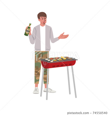 Illustration of a man barbecuing Illustration of a man barbecuing 74558540
