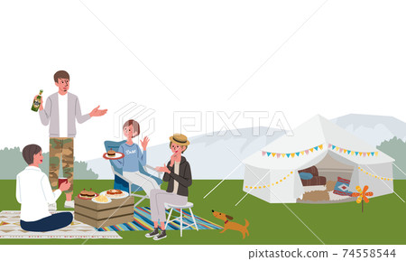 露營的男人和女人的插圖 74558544