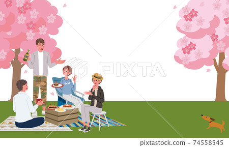 Illustration of men and women watching cherry blossoms Sakura Spring 74558545