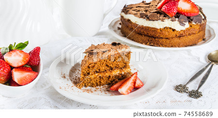 Coffee cake, Strawberries and Coffee Coffee cake, Strawberries and Coffee 74558689
