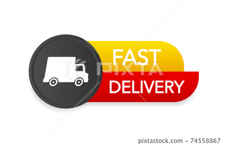 Express delivery service badge. Fast time delivery order with car on white background. Vector illustration. Express delivery service badge. Fast time delivery order with car on white background. Vector illustration. 74558867