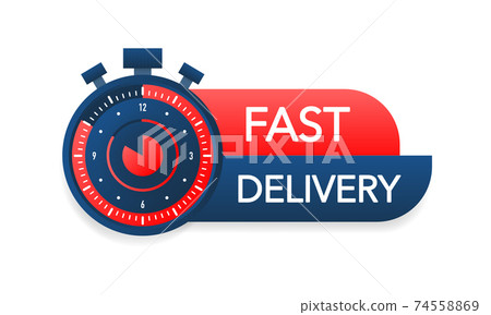 Express delivery service badge. Fast time delivery order with stopwatch on white background. Vector illustration. Express delivery service badge. Fast time delivery order with stopwatch on white background. Vector illustration. 74558869