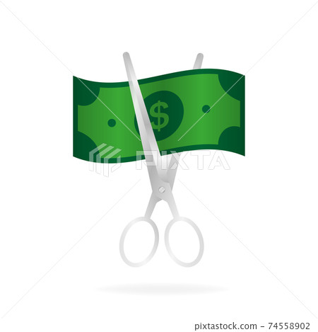 Cartoon icon with scissor money for concept design. Business concept. Vector flat design. Cartoon icon with scissor money for concept design. Business concept. Vector flat design. 74558902