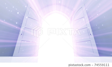 The door to a bright future, the road to heaven and success. 3D illustration 74559111
