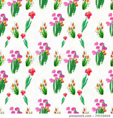 Seamless pattern with flowers. Watercolor or acrylic painting. Hand drawn floral background. Seamless pattern with flowers. Watercolor or acrylic painting. Hand drawn floral background. 74559404