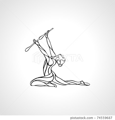 Silhouette of art rhythmic gymnastic girl with clubs Silhouette of art rhythmic gymnastic girl with clubs 74559687