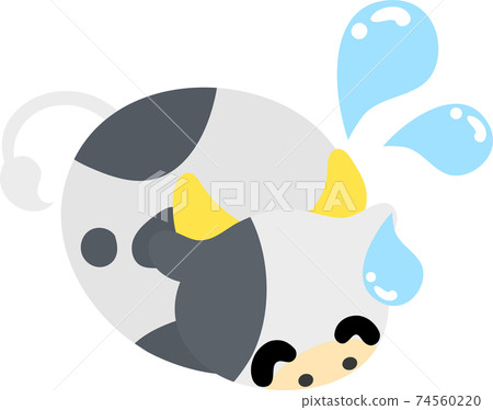 Illustration of a cow around the time like a stuffed animal rushing and laughing bitterly 74560220