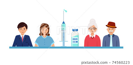 Concept of universal vaccination against corona virus. Young and old people 74560223