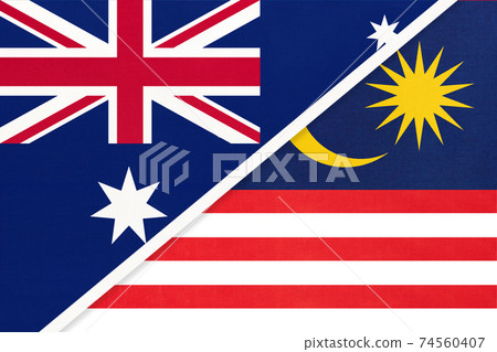 Australia and Malaysia, symbol of national flags from textile. Australia and Malaysia, symbol of national flags from textile. 74560407