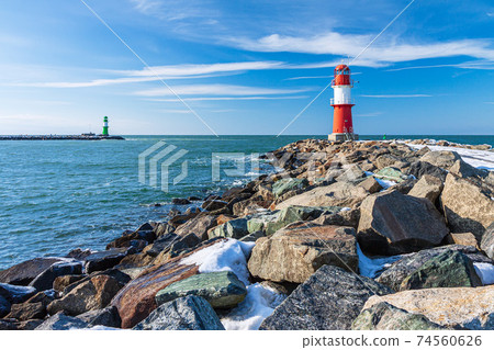 View to the Mole in Warnemuende, Germany 74560626