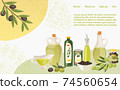 Natural organic olive oil concept landing page, extra virgin bottle butter cartoon vector illustration. Website online banner page. 74560654