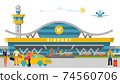 International and domestic airport concept banner, visitor male female character order taxi car flat vector illustration. Tourist people carry baggage. 74560706