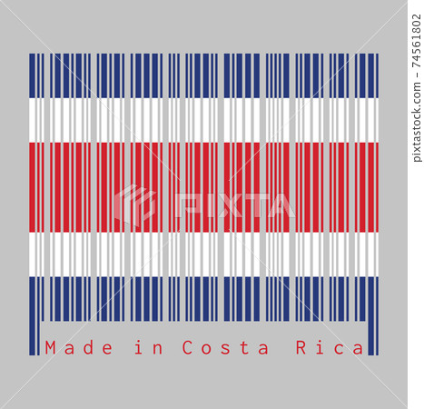 Barcode set the color of Costa Rica flag, blue red and white color on grey background. 74561802