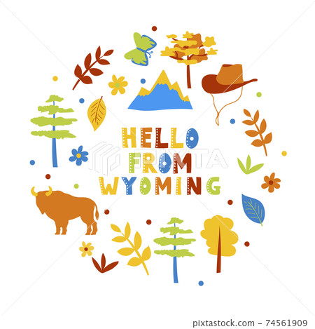 USA collection. Hello from Wyoming theme. State Symbols 74561909