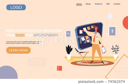 People organizing their tasks and appointments landing page template, businessman at blackboard People organizing their tasks and appointments landing page template, businessman at blackboard 74562074
