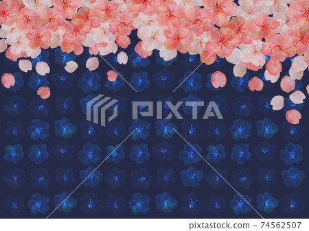 復古夜櫻花背景素材霓虹燈染吉野押志押花日式日本風格圖像花見 插圖素材 圖庫